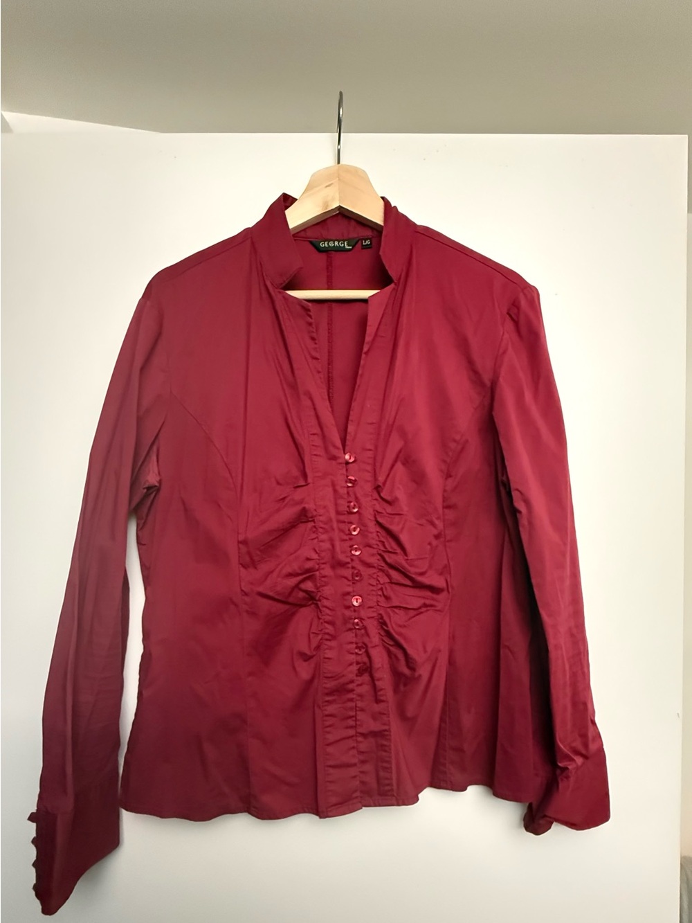 George Burgundy Ruffled Button-Front Blouse - Picture 2 of 2